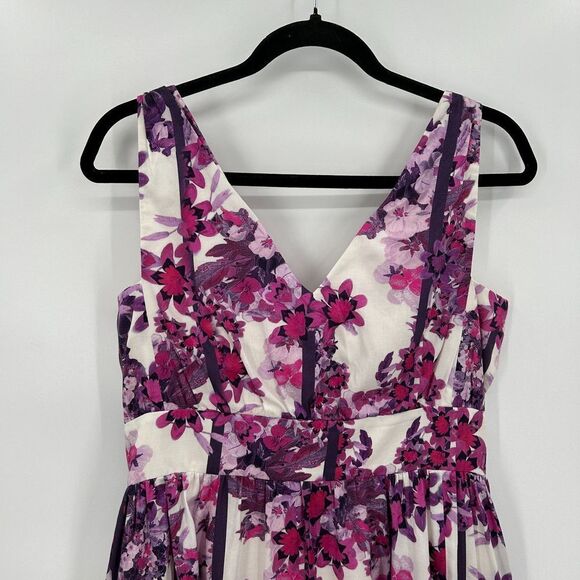 ERDEM Purple Pink White Floral Cotton Silk V-Neck Sleeveless Spring Mini Dress 8 - Picture 3 of 7
